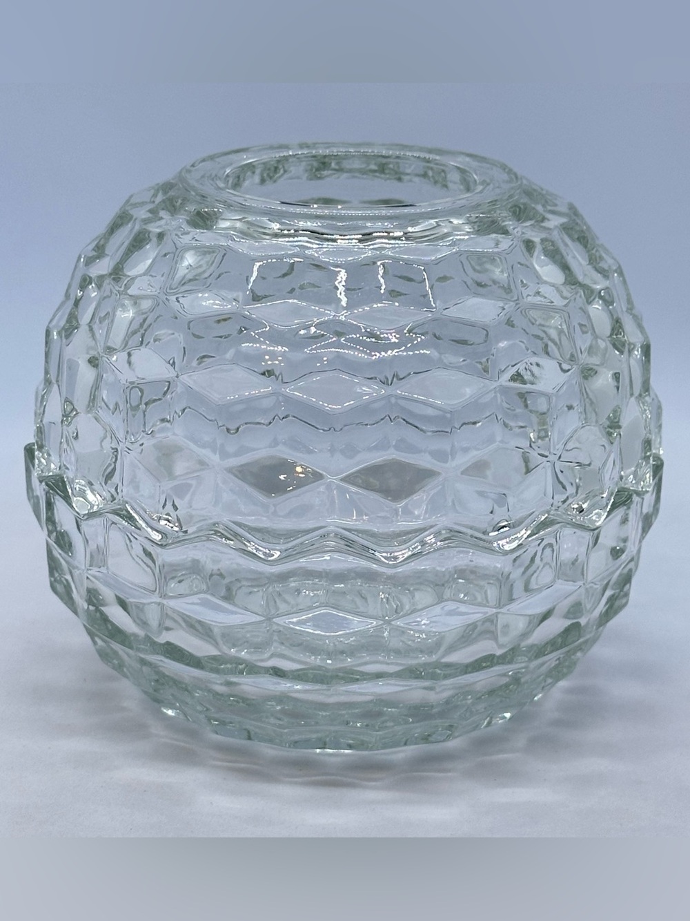 Vintage Homco Clear Cubist Glass Fairy Light Lamp Votive Candle Holder 2 Piece